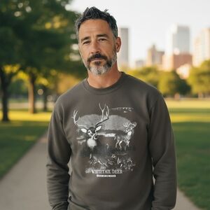 Covington Graphic White Tail Deer Brown and White Sweatshirt Size Large Outdoor